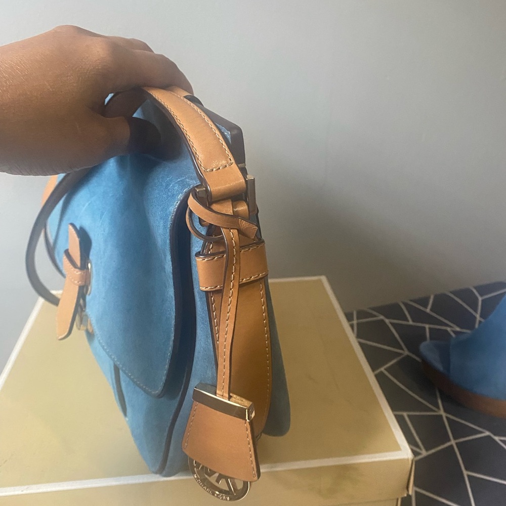 Michael Kors Blue and Tan Shoulder Bag